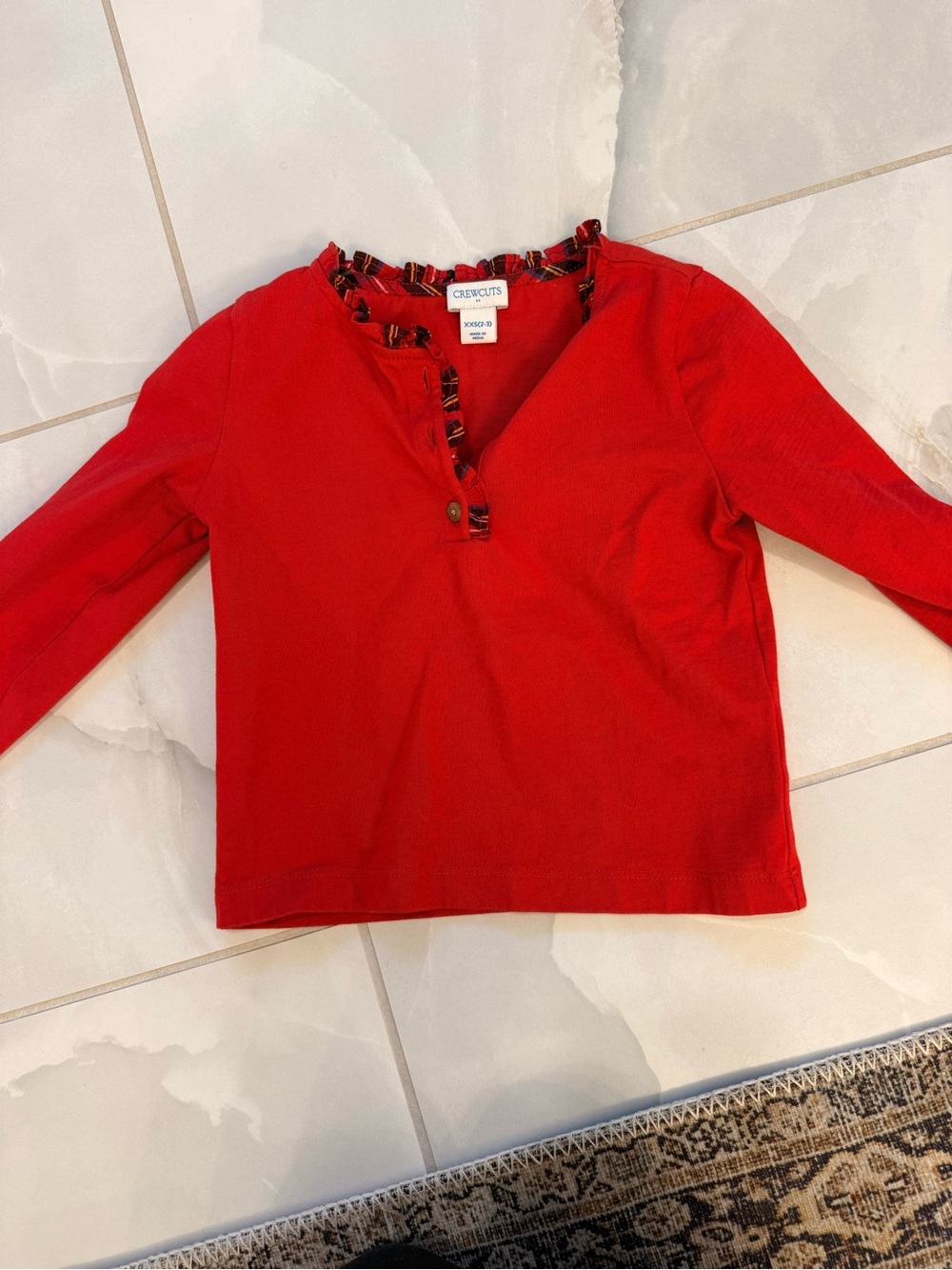 Crewcuts Bright Red Long Sleeve Henley with Ruffle Trim
